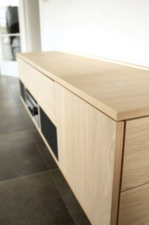 Kast, maatwerk, dressoir, hout, fineer, eiken, platenspeler, 70's, geïntegreerd, strak, modern