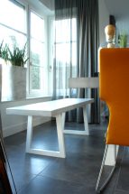 tafel, stuc, betonlook, staal, poedercoat, bankje, ontwerp, meubel, interieur