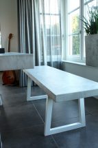 tafel, stuc, betonlook, staal, poedercoat, bankje, ontwerp, meubel, interieur