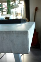 tafel, stuc, betonlook, staal, poedercoat, bankje, ontwerp, meubel, interieur