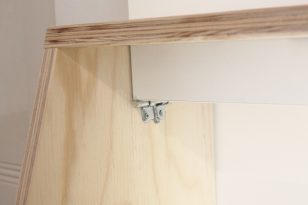 ontwerp, bureau, strak, hout, underlayment, multiplex, zwevend, multifunctioneel, werkplek, simpel